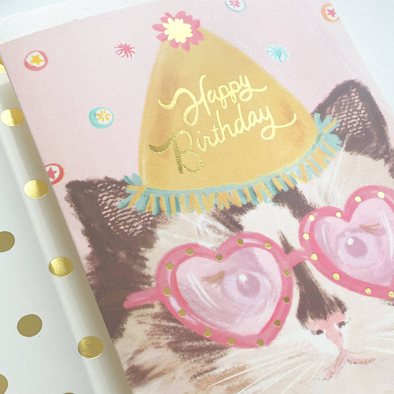 Happy Birthday Cat with Heart Glasses Cards The First Snow  Paper Skyscraper Gift Shop Charlotte