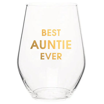 Best Auntie Ever Wine Glass  Chez Gagné  Paper Skyscraper Gift Shop Charlotte