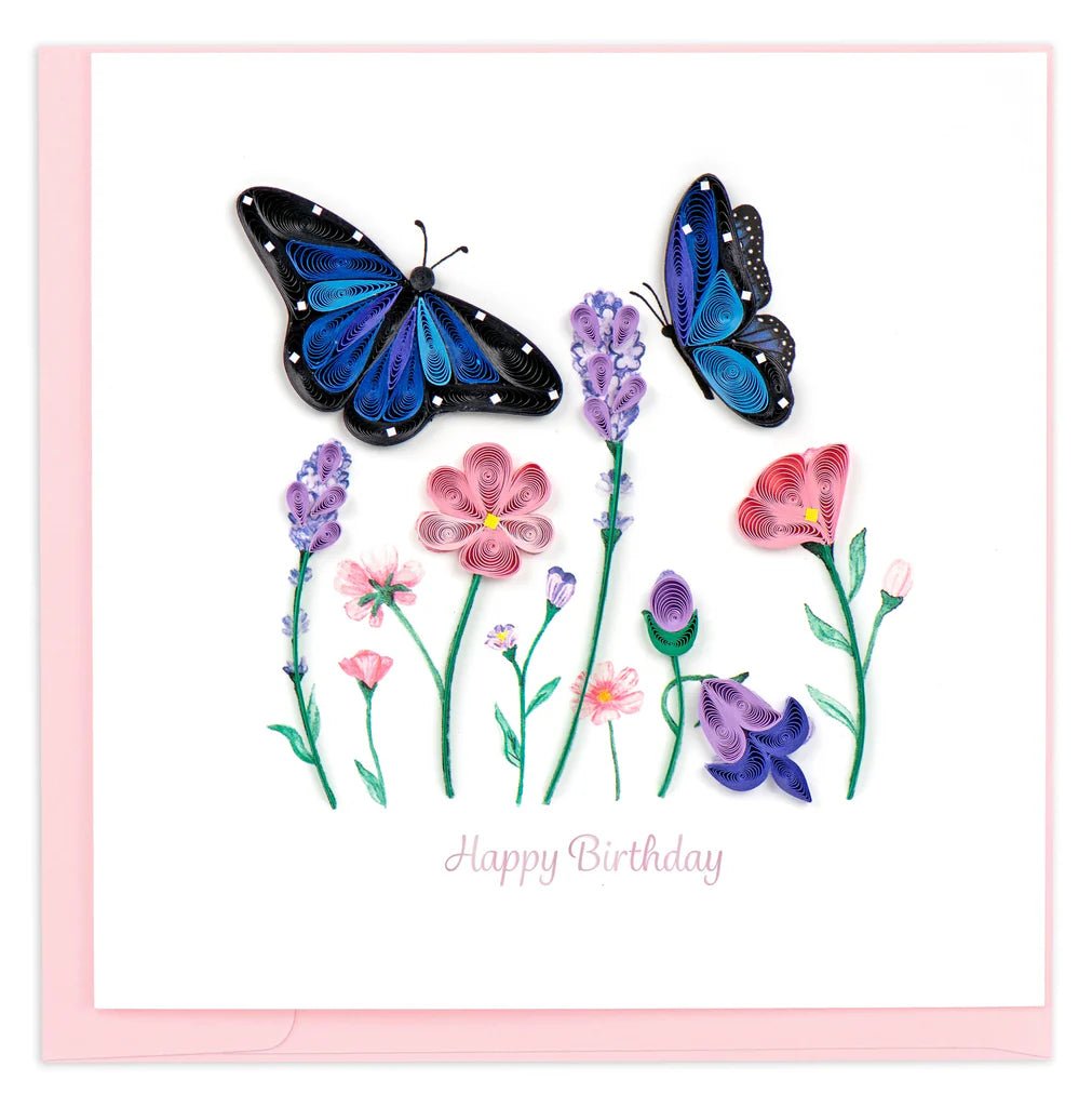 Birthday Flowers & Blue Butterflies Card Cards Quilling Card  Paper Skyscraper Gift Shop Charlotte