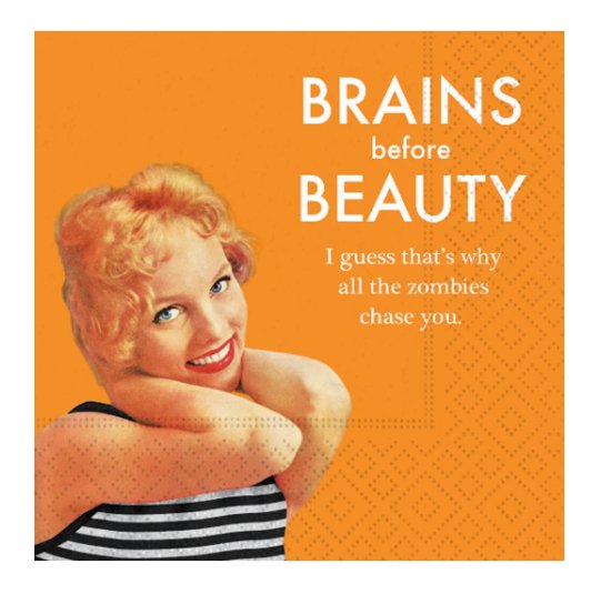 Brains Before Beauty Halloween Cocktail Napkins  Design Design  Paper Skyscraper Gift Shop Charlotte