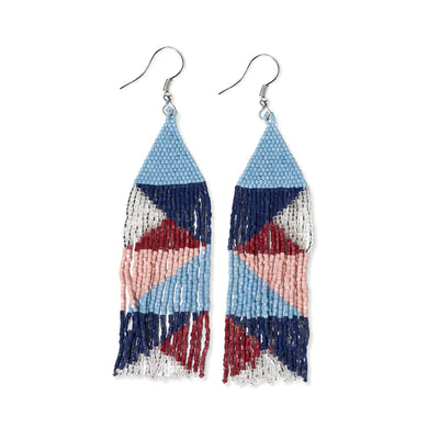 Brittany Mixed Triangles Beaded Fringe Earrings Navy + Silver Jewelry ink + alloy  Paper Skyscraper Gift Shop Charlotte