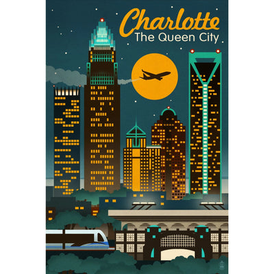 Charlotte, North Carolina - Retro Skyline Hardcover Journal Journals lantern press  Paper Skyscraper Gift Shop Charlotte