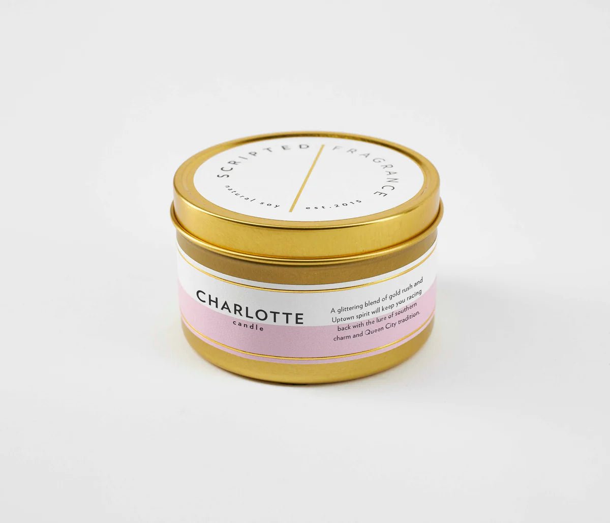 Charlotte Mini Tin Soy Candle Candles Scripted Fragrance Paper Skyscraper Gift Shop Charlotte