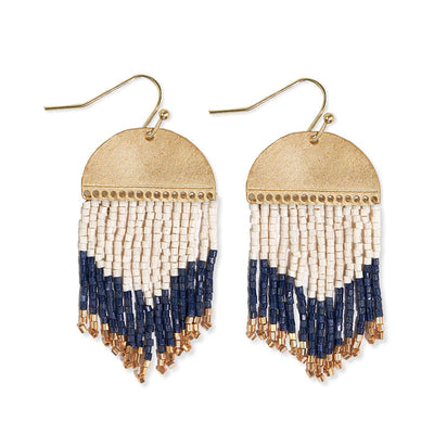 Claudia curved pattern short beaded fringe earrings navy Jewelry ink + alloy  Paper Skyscraper Gift Shop Charlotte