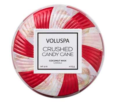 Crushed Candy Cane Mini Tin Candles Voluspa Paper Skyscraper Gift Shop Charlotte
