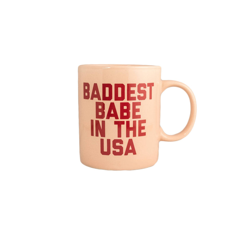 Baddest Babe in the USA Mug Pink Mugs Golden Gems  Paper Skyscraper Gift Shop Charlotte