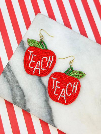 'Teach' Apple Beaded Dangle Earrings