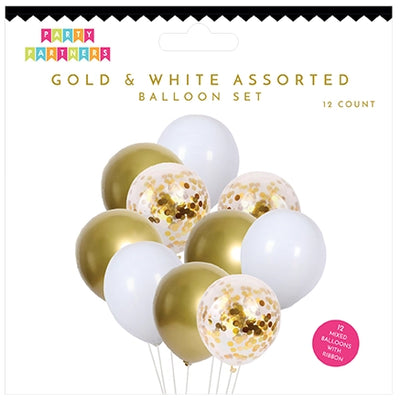 Gold & White Assorted Balloon Set Partyware Party Partners  Paper Skyscraper Gift Shop Charlotte
