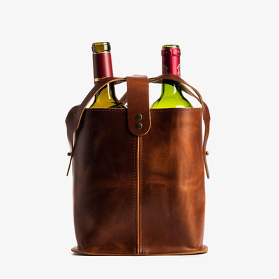 Napa Leather Double Wine Tote: Dark Brown
