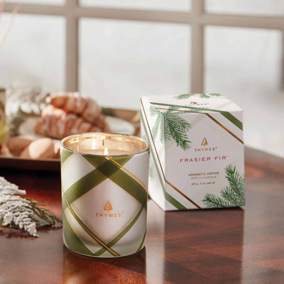 Frasier Fir - Frosted Plaid Votive Candle Candles Thymes  Paper Skyscraper Gift Shop Charlotte