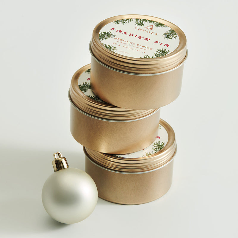 Frasier Fir Heritage Travel Tin Candles Thymes  Paper Skyscraper Gift Shop Charlotte