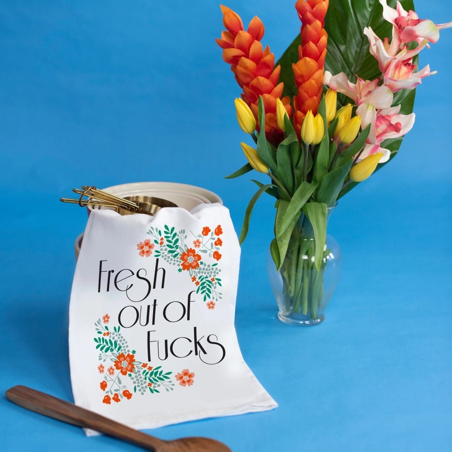 Fresh Out of F*cks | Dish Towel Kitchen - Hand, Tea & Dish Towels Twisted Wares Paper Skyscraper Gift Shop Charlotte