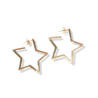 Brass Flat Star Hoop Earrings 1.5" Earrings ink + alloy  Paper Skyscraper Gift Shop Charlotte