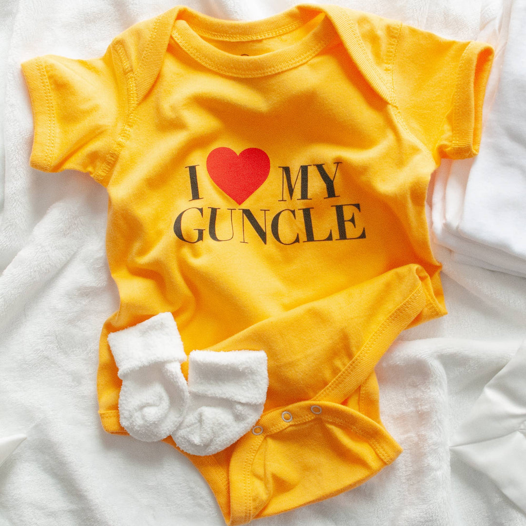 I Love My Guncle Baby Bodysuit | 0-6M - Yellow by Wry Baby Baby Wry Baby Paper Skyscraper Gift Shop Charlotte