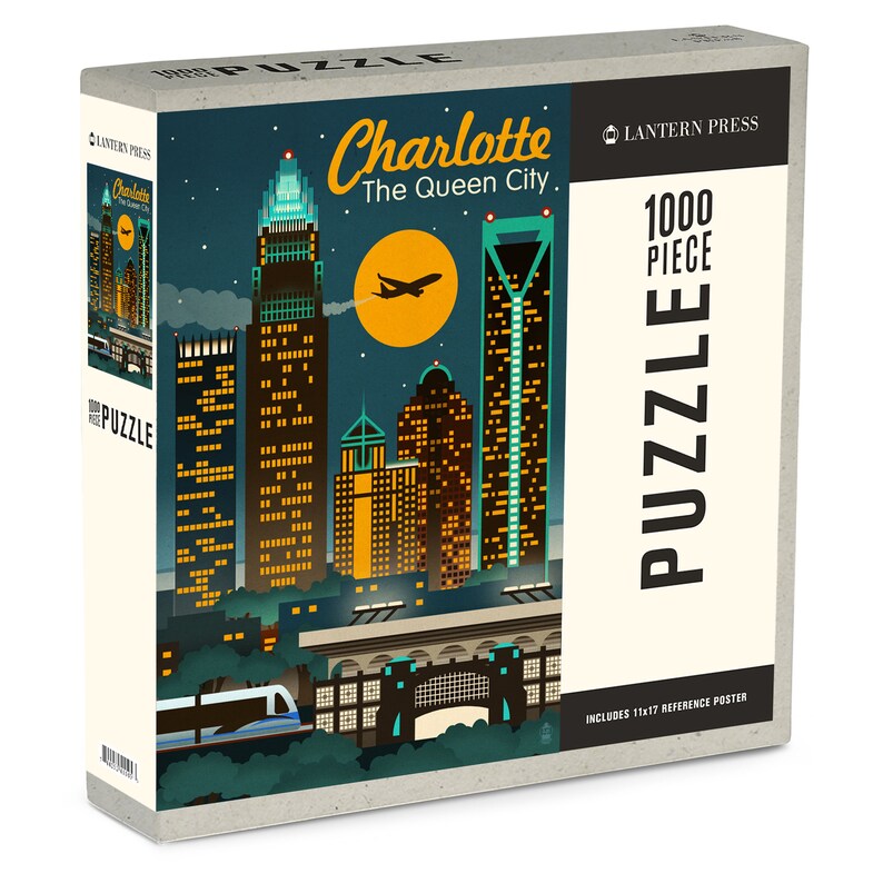 1000 Piece Jigsaw Puzzle - Retro Skyline Jigsaw Puzzles Lantern Press  Paper Skyscraper Gift Shop Charlotte