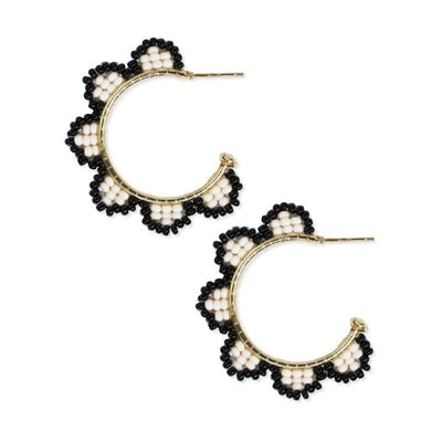 Luna Gold Black + White Beaded Scallop Hoops Jewelry ink + alloy  Paper Skyscraper Gift Shop Charlotte
