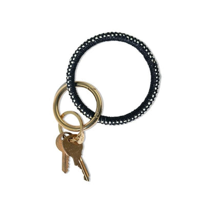 Shannon Black + Ivory Woven Raffia Key Ring Keychains ink + alloy  Paper Skyscraper Gift Shop Charlotte