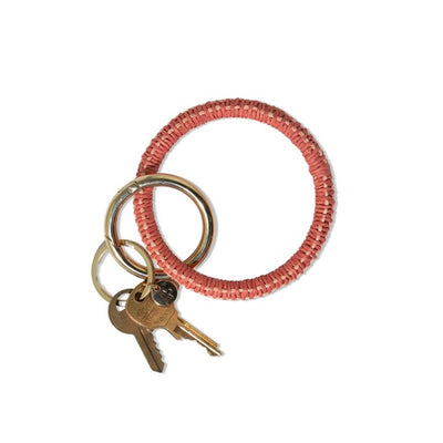 Shannon Coral + Peach Woven Raffia Key Ring Keychains ink + alloy  Paper Skyscraper Gift Shop Charlotte