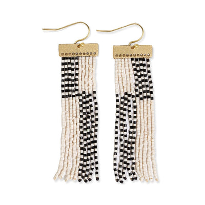 Lana rectangle hanger colorblocks with stripes beaded fringe earrings black/white Jewelry ink + alloy  Paper Skyscraper Gift Shop Charlotte