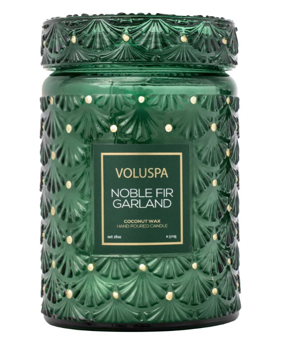 Noble Fir Garland Large Jar Candle Holiday Voluspa  Paper Skyscraper Gift Shop Charlotte