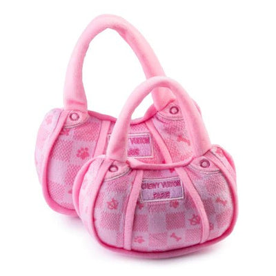 Pink Checker Chewy Vuitton Handbag Dog Toy - Small Animals & Pet Supplies Haute Diggity Dog Paper Skyscraper Gift Shop Charlotte