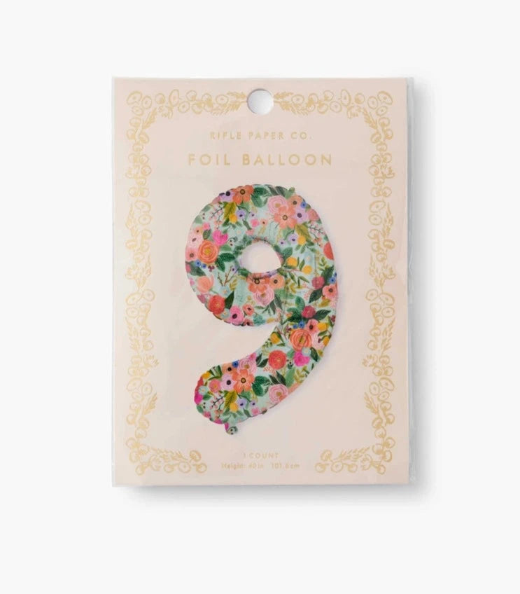 Garden Party Numbered Foil Balloon (9) Party Decor Rifle Paper Co  Paper Skyscraper Gift Shop Charlotte