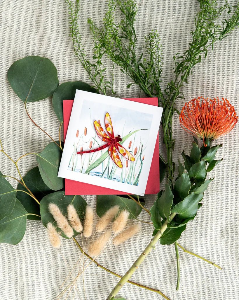 Red Drangonfly & Cattails Cards Quilling Card  Paper Skyscraper Gift Shop Charlotte