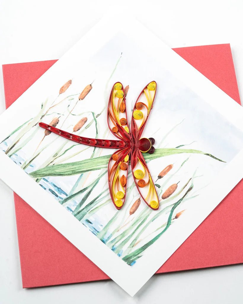Red Drangonfly & Cattails Cards Quilling Card  Paper Skyscraper Gift Shop Charlotte