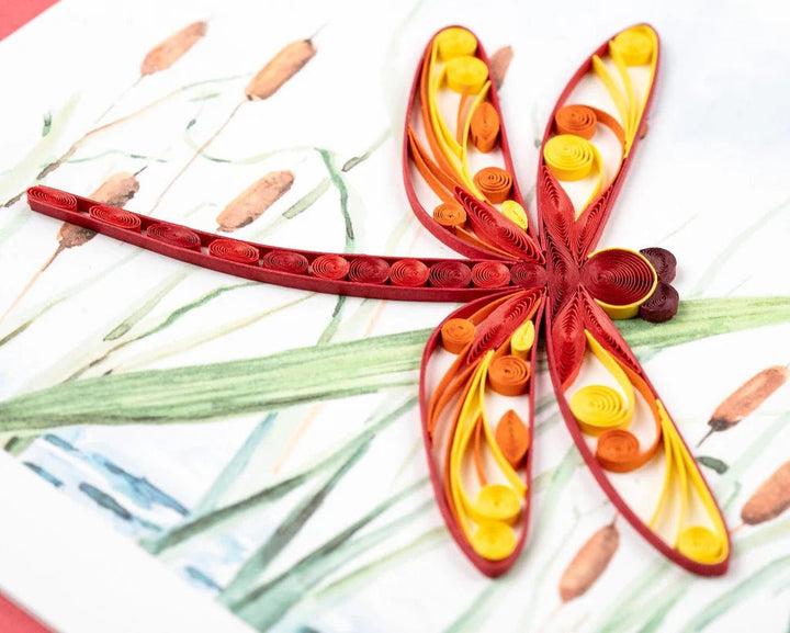 Red Drangonfly & Cattails Cards Quilling Card  Paper Skyscraper Gift Shop Charlotte