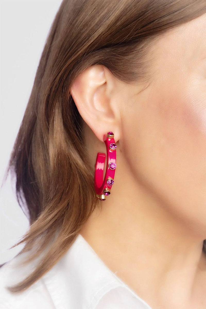 Renee Resin & Rhinestones Hoop Earrings | Fuchsia  Canvas Style  Paper Skyscraper Gift Shop Charlotte