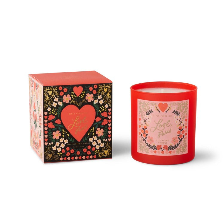 Love, Paris 9 oz Glass Candle Candles Rifle Paper Co Paper Skyscraper Gift Shop Charlotte