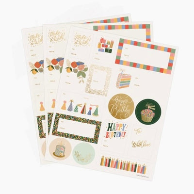 Pack of 3 Birthday Cake Stickers & Labels Cards Rifle Paper Co  Paper Skyscraper Gift Shop Charlotte