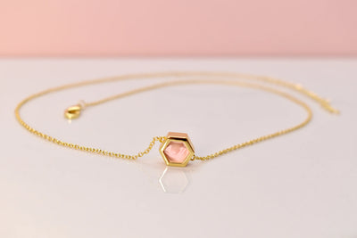 14k Gold Hexagon Necklace with Rose Quartz Marbled Clay Necklaces Cold Gold  Paper Skyscraper Gift Shop Charlotte