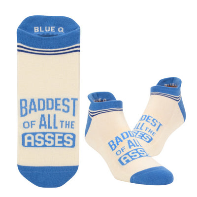 Baddest of Asses S/M Sneaker Socks  Blue Q  Paper Skyscraper Gift Shop Charlotte