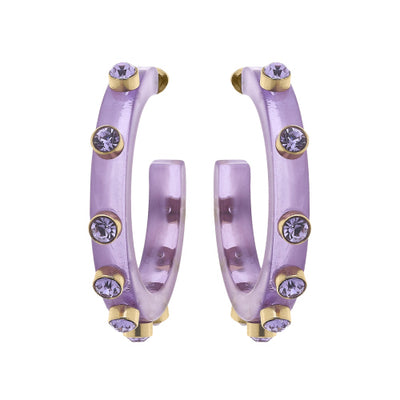 Renee Resin & Rhinestones Hoop Earrings | Lavender  Canvas Style  Paper Skyscraper Gift Shop Charlotte