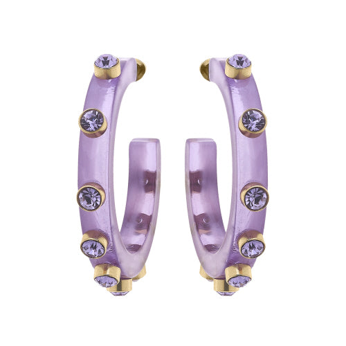 Renee Resin & Rhinestones Hoop Earrings | Lavender  Canvas Style  Paper Skyscraper Gift Shop Charlotte