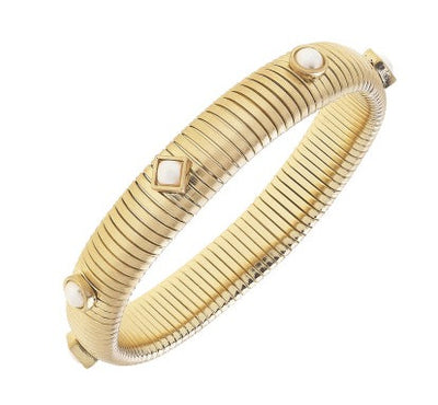 Constance Pearl Watchband Bangle | Satin Gold  Canvas Style  Paper Skyscraper Gift Shop Charlotte