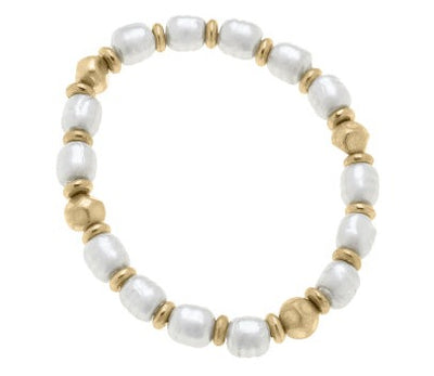 Baroque Pearl & Gold Bead Stretch Bracelet | Worn Gold and Ivory  Canvas Style  Paper Skyscraper Gift Shop Charlotte
