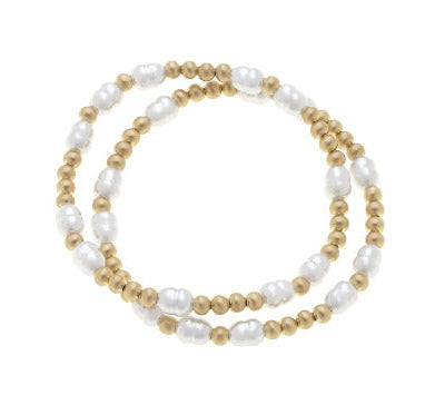 Morgan Pearls & Ball Bead Stretch Bracelet Set | Satin Gold  Canvas Style  Paper Skyscraper Gift Shop Charlotte