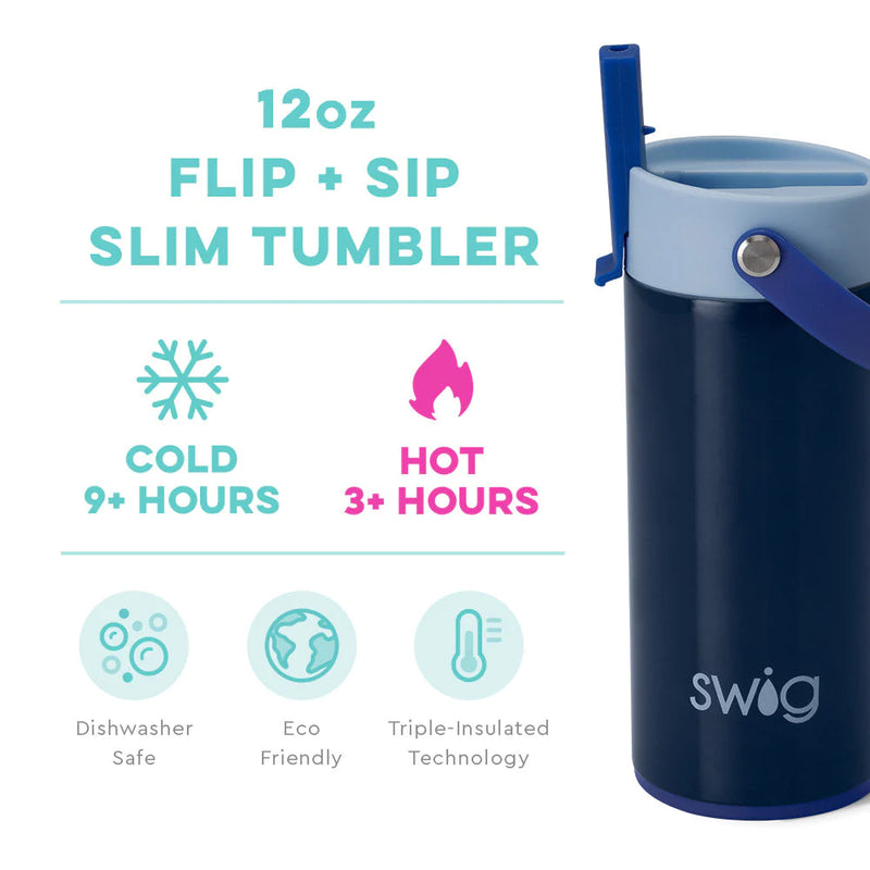 12oz | Blue Tide Flip + Sip Slim Tumbler Drinkware Swig  Paper Skyscraper Gift Shop Charlotte