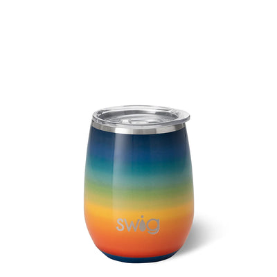 14oz Stemless Wine Cup | Retro Rainbow Drinkware Swig  Paper Skyscraper Gift Shop Charlotte