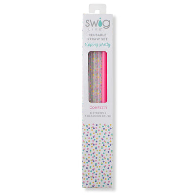 Reusable Straw Set | Tall | Confetti & Pink Drinkware Swig  Paper Skyscraper Gift Shop Charlotte