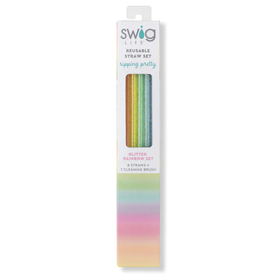 Rainbow Glitter Reusable Straw Set Drinkware Swig  Paper Skyscraper Gift Shop Charlotte