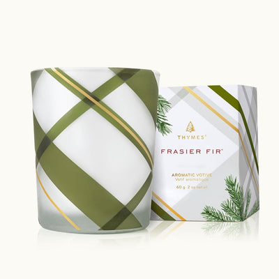 Frasier Fir - Frosted Plaid Votive Candle Candles Thymes  Paper Skyscraper Gift Shop Charlotte