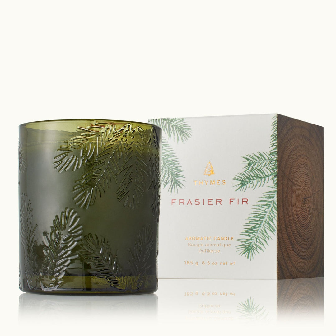 Frasier Fir - Heritage Molded Green Glass Poured Candle Candles Thymes  Paper Skyscraper Gift Shop Charlotte