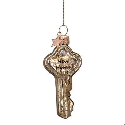Ornament glass gold crackle key w/new home H3.25"