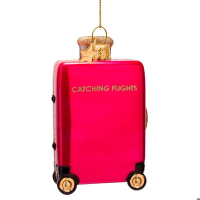 Ornament glass raspberry pinkcatching flight suitcase H4"