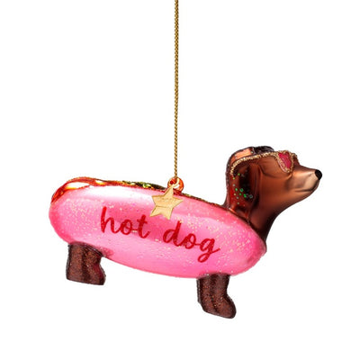 Ornament glass bubblegum pink hotdog dachshund H2.25"