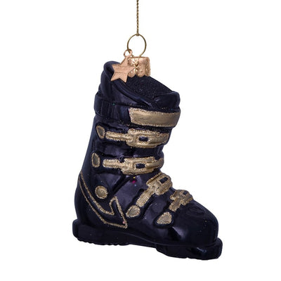 Ornament glass black ski shoe H3.75"