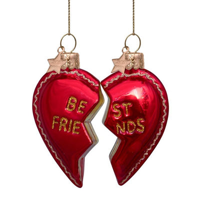 Ornament glass set of best friends heart H3.25"